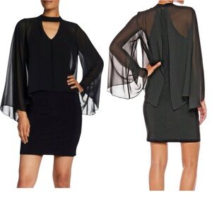 Laundry~Black Jersey V-Cutout Chiffon‎ Popover Cape Sleeve Party Dress size 2